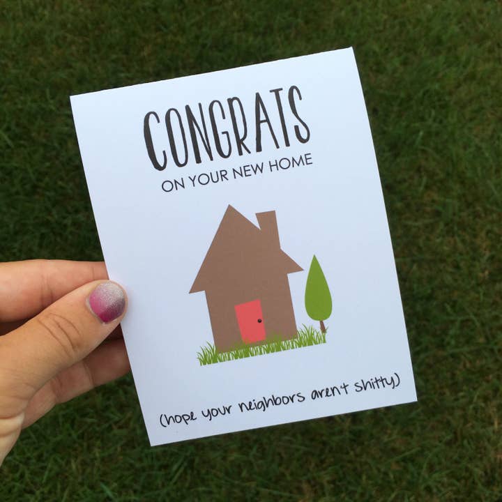 Funny New House Card - Tillykke med dit nye hjem - Tillykke - Nyt hus - Housewarming - Velkommen til nabolaget for engroshandel hos Personal Paper Hugs