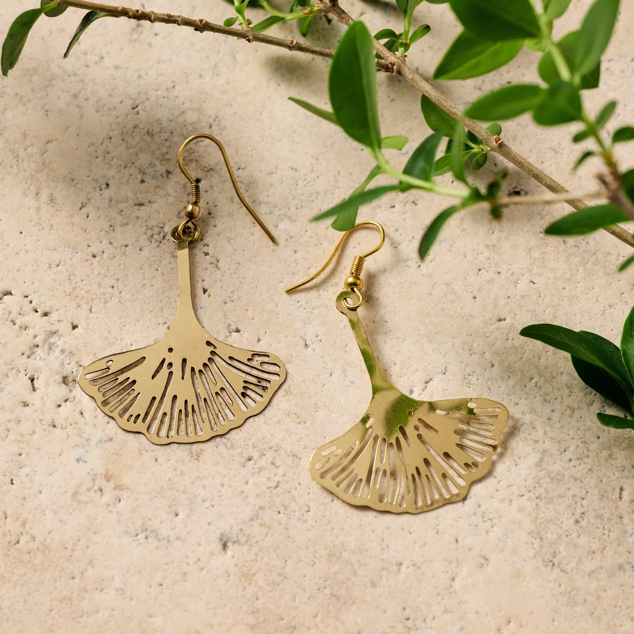 Ten Thousand Villages - Wholesale Jewelry - Men's - Ginkgo Leaf Dangle Earrings
