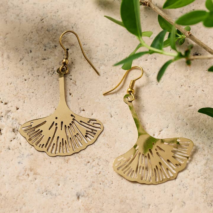 Ten Thousand Villages - Wholesale Jewelry - Men's - Ginkgo Leaf Dangle Earrings0