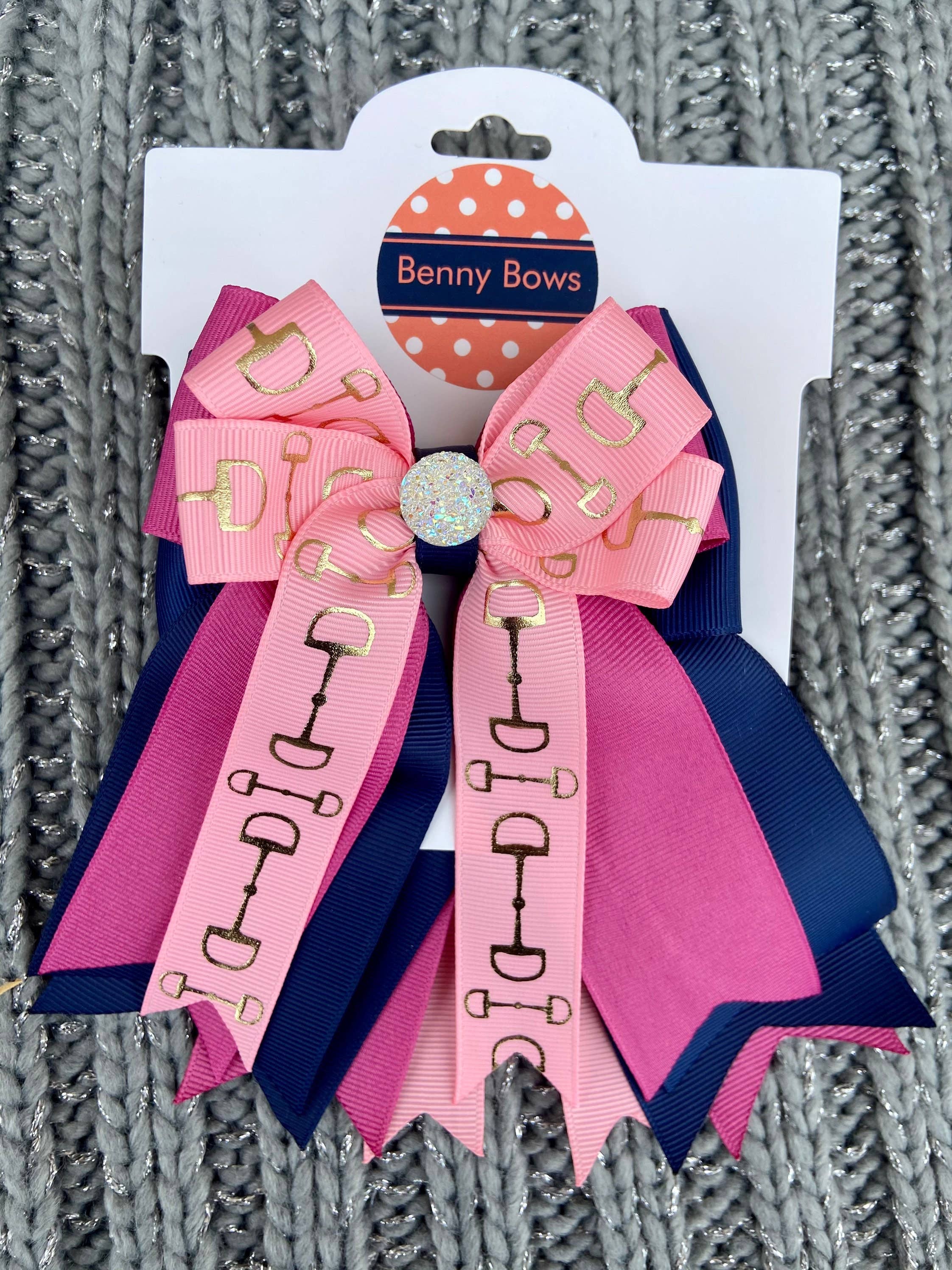 Benny Bows - Wholesale Hair Bow - Kids - Horse Show Bows - Pink Bits with Mauve and Navy1