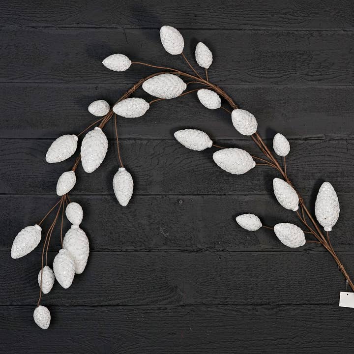 ISB73249- 5ft Glitter Pinecone Garland-White for wholesale by Impressive Enterprises, Inc.