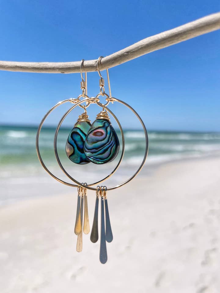 Circle Hoops Abalone Fringe | 14kt Gold Filled, Sterling for wholesale by Quinn Sharp Handmade