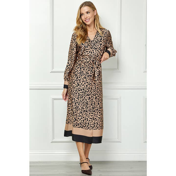 TAUBK LEOPARD SURPLISE WRAP MIDIMAXI SHIRT DRESS for wholesale on Faire