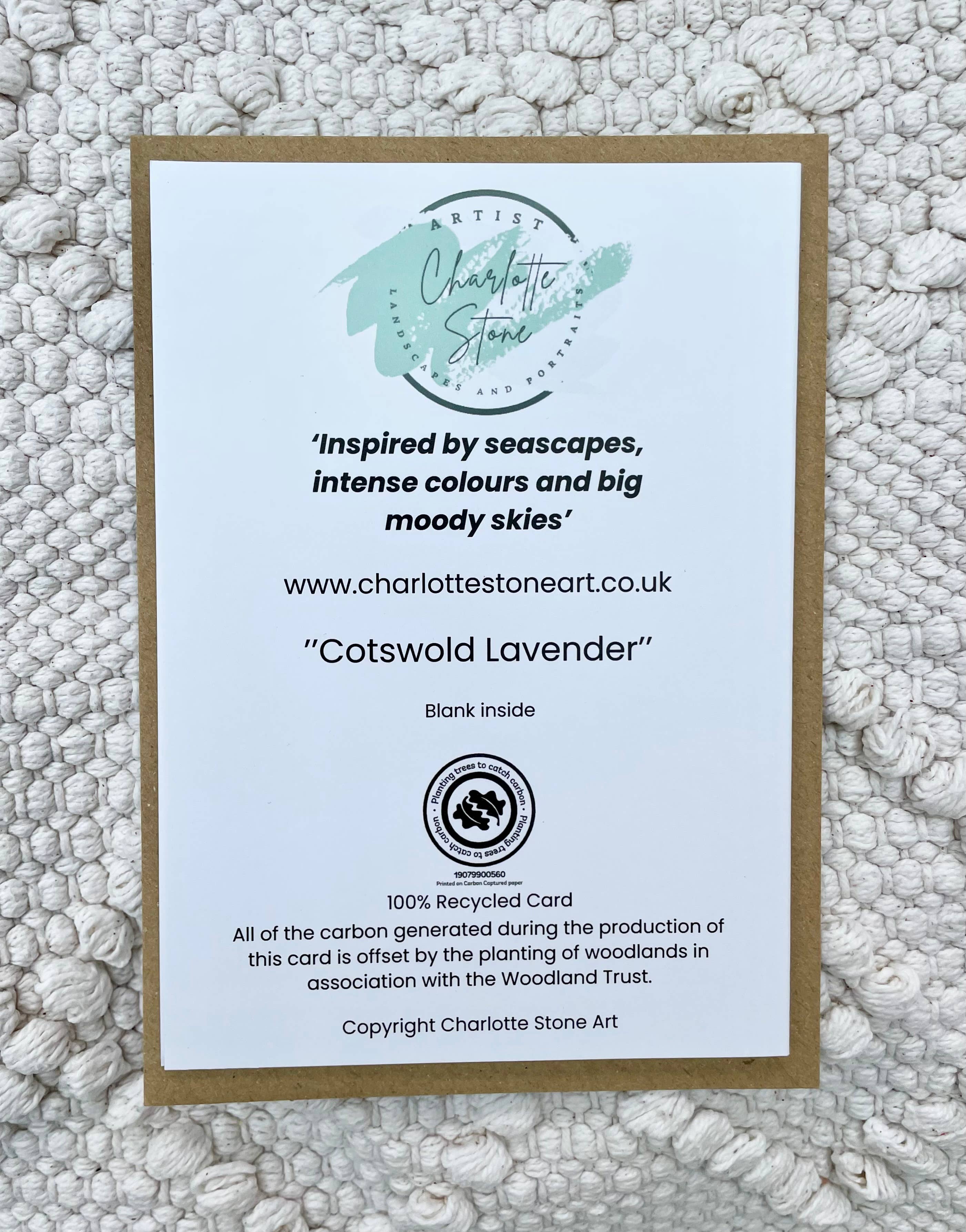 Charlotte Stone Art - Vente Carte de vœux classique - Carte de vœux Champs de Lavande-Art Éco Fleurs Colorées2