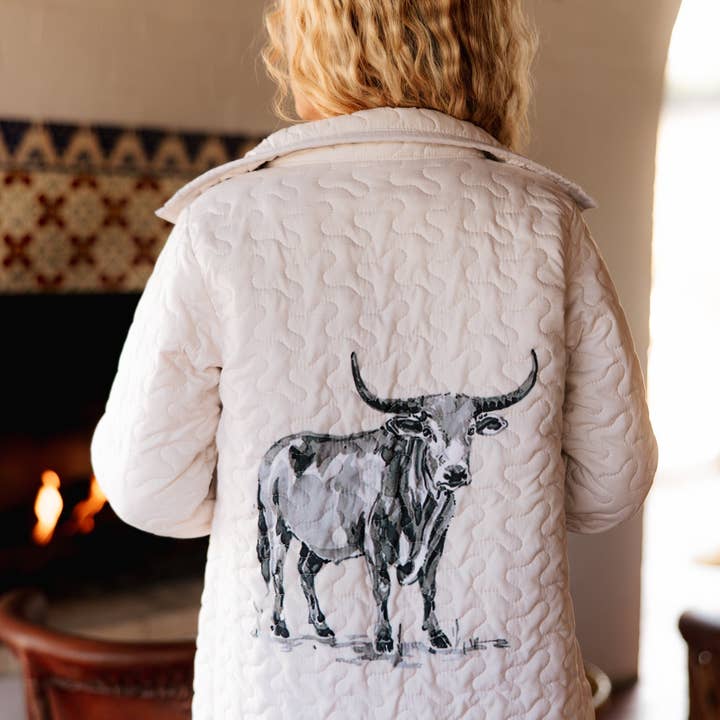 Longhorn Icon Black/Linen Quilted Snap Jacket for wholesale by Ida Mae Home