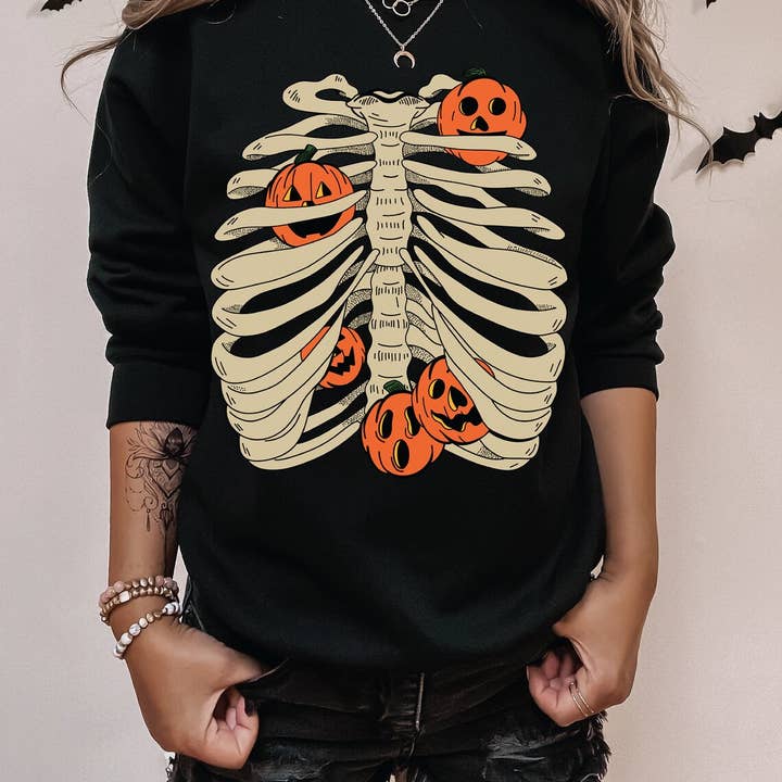 Sudadera de Halloween Skeleton Pumpkin para venta al por mayor de Kelli's Creations