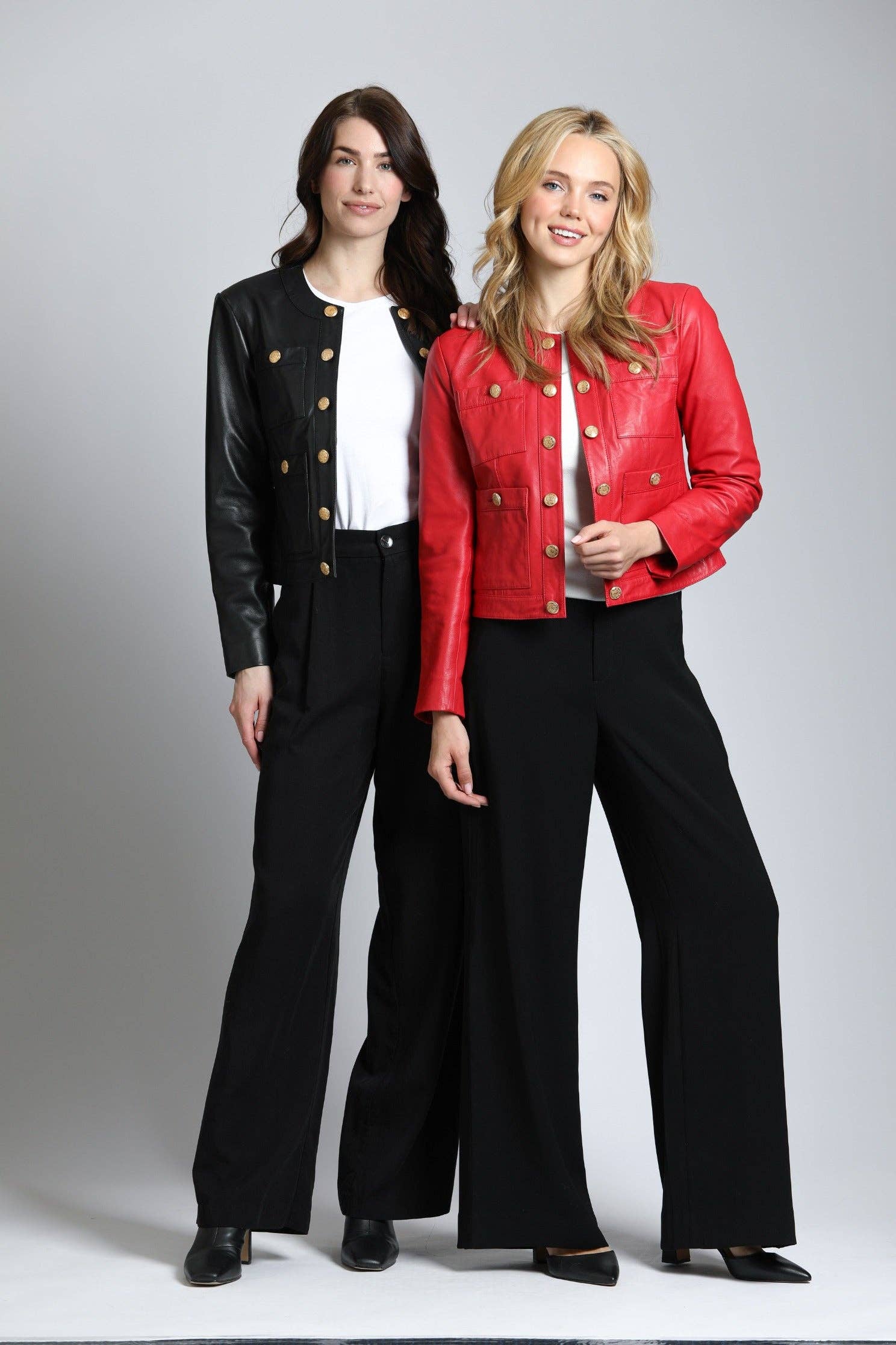 11Uptown - Vendita all'ingrosso Giacca in pelle - Donna - Giacca in pelle di agnello con bottoni dorati12