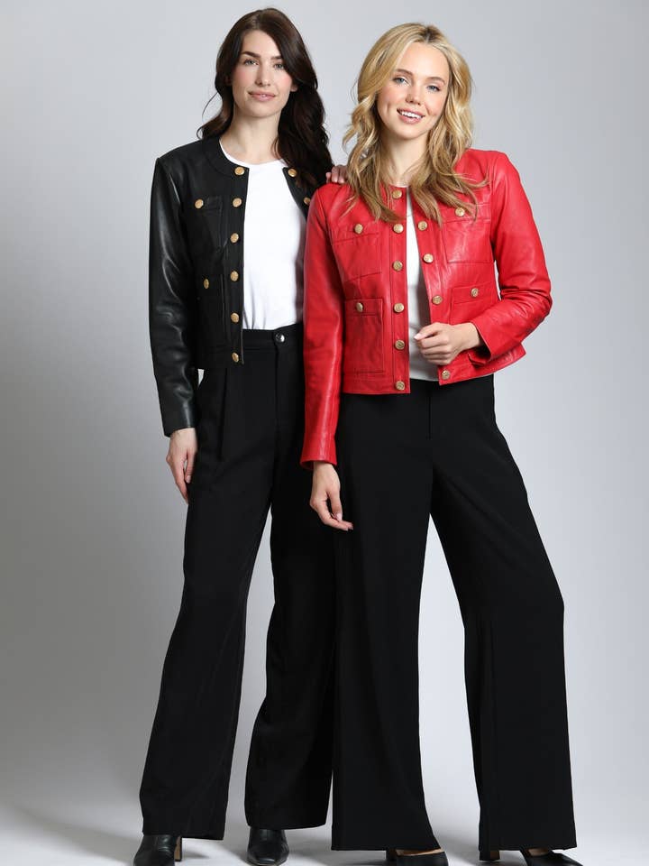 11Uptown - Vendita all'ingrosso Giacca in pelle - Donna - Giacca in pelle di agnello con bottoni dorati12