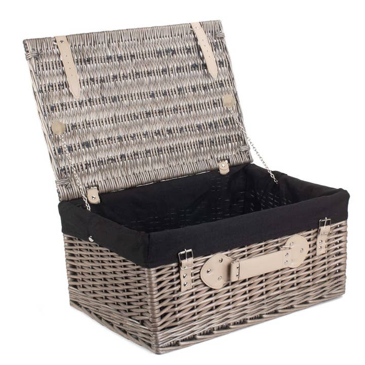51cm Antique Wash Wicker Picnic Basket with Cotton Lining for wholesale by Red Hamper