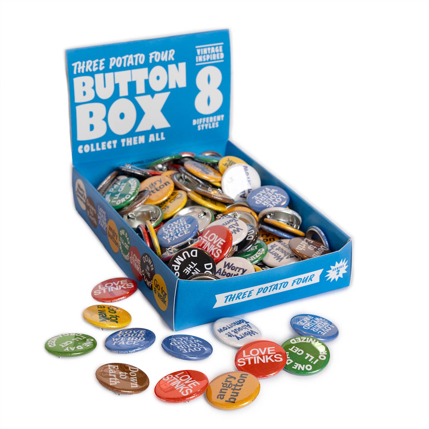 Three Potato Four - Wholesale Lapel Pin/Button - Three Potato Four Button Box - Series 23