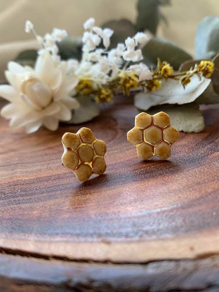 Honeycomb Porcelain Earrings with And without Gold for wholesale by Wolf and Clay Pty Ltd