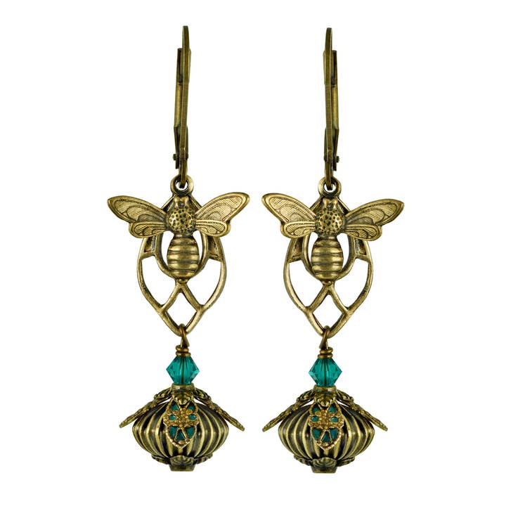 Flower Fairy: Painted Vintage Honey Bee Earrings w Crystals for wholesale by NoMonet