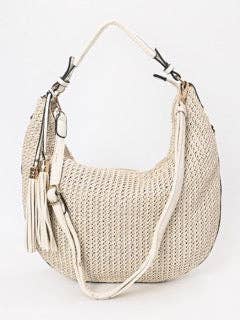 Woven Raffia Hobo Bag with Tassel - Cream for wholesale by Ganges Grain Inc