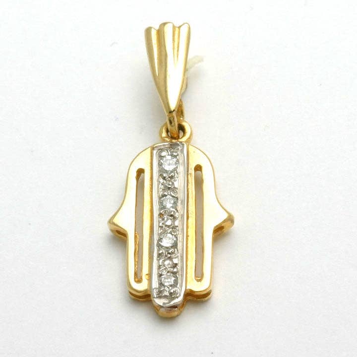 Pendentif Hamsa moderne en or jaune et blanc 14 carats et diamants pour la vente par Bareket Fine Jewelry