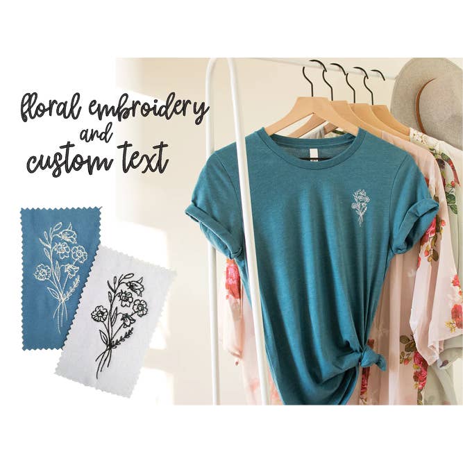 Camiseta de manga curta unissex bordada floral - Design #2 por atacado de Cinci Made Embroidery