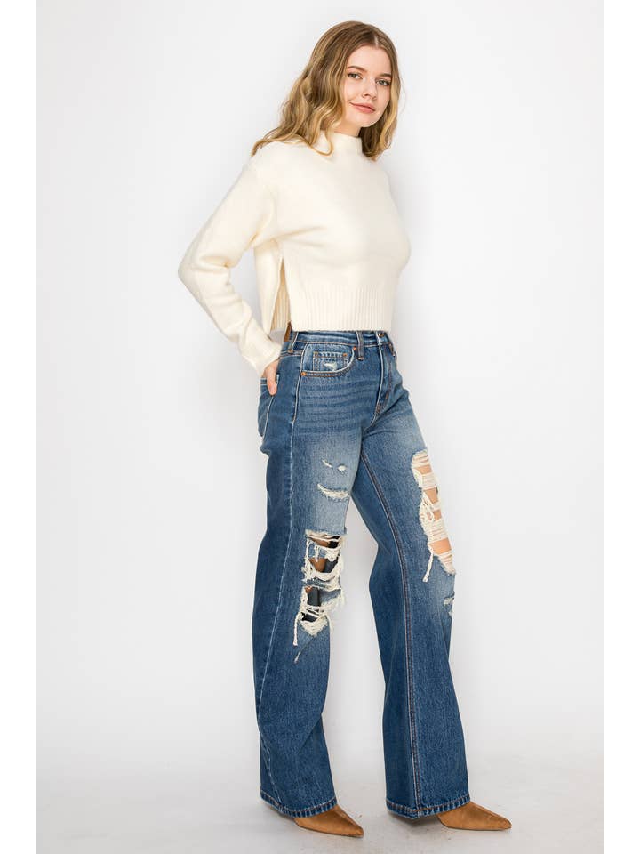 ARTEMIS VINTAGE - Wholesale Jeans - Women's - HYBRID STRETCH RIPPED RELAXED FLARE JEANS
