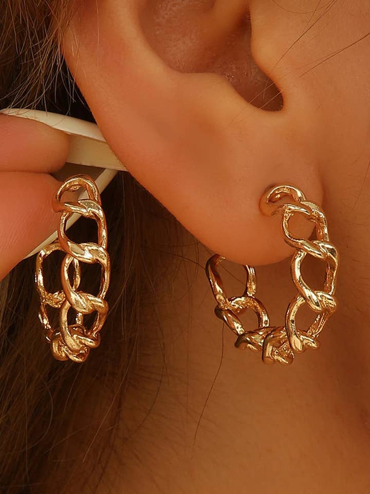 Gold Alloy Plated Round Hoop Chain Stud Earrings for wholesale by Lovesoft