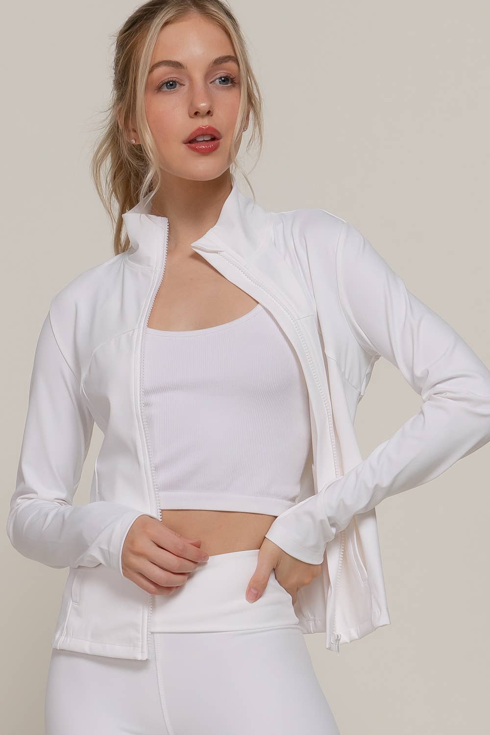 Active Basic | Active USA - Wholesale Athletic Jacket - Women's - Long Sleeve Mock Neck Seam Detail Workout Jacket3