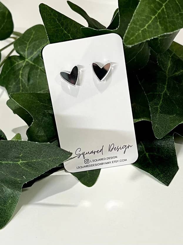 Silver Mirrored Heart Earrings, Nickel Free for wholesale by L Squared Design