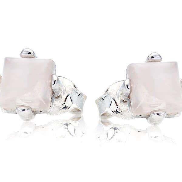 Square white moonstone earrings, sterling silver for wholesale by OPALOOK France