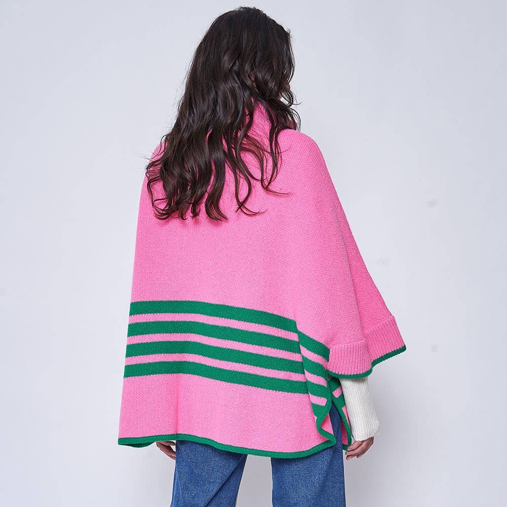 Sensibling Corp. - Wholesale Poncho - Women's - Sporty Bordered Zip Up Knit Cape Poncho22