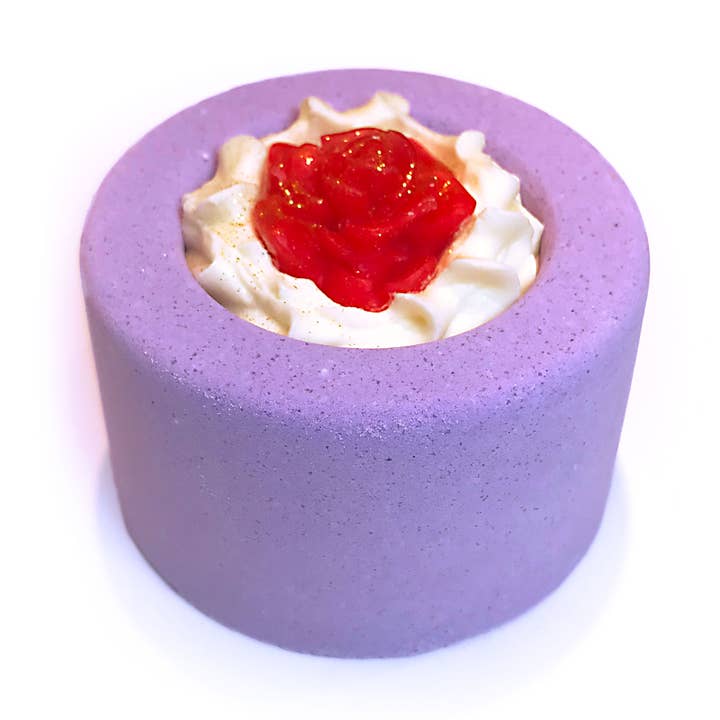 Handmade Rhubarb & Rose Cocoa Shea Butter Bath Bomb for wholesale by Heavenly Bubbles