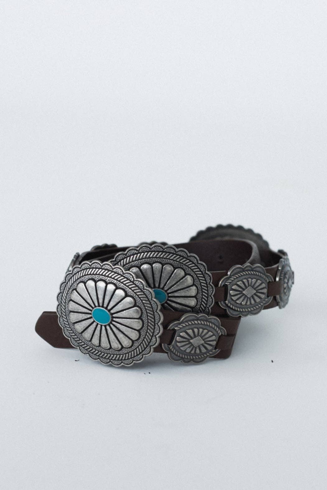 Austin Turquoise Concho Belt - Brown for wholesale on Faire3
