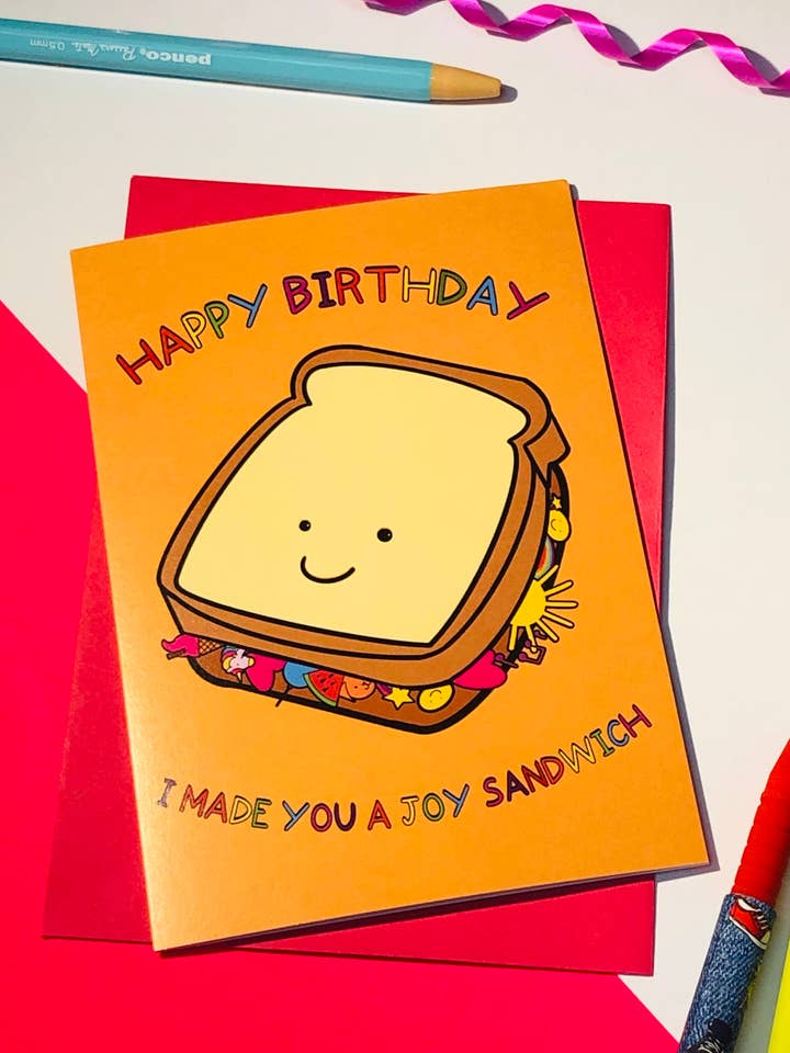 Birthday Joy Sandwich Greetings Card for wholesale by PaintsPylons