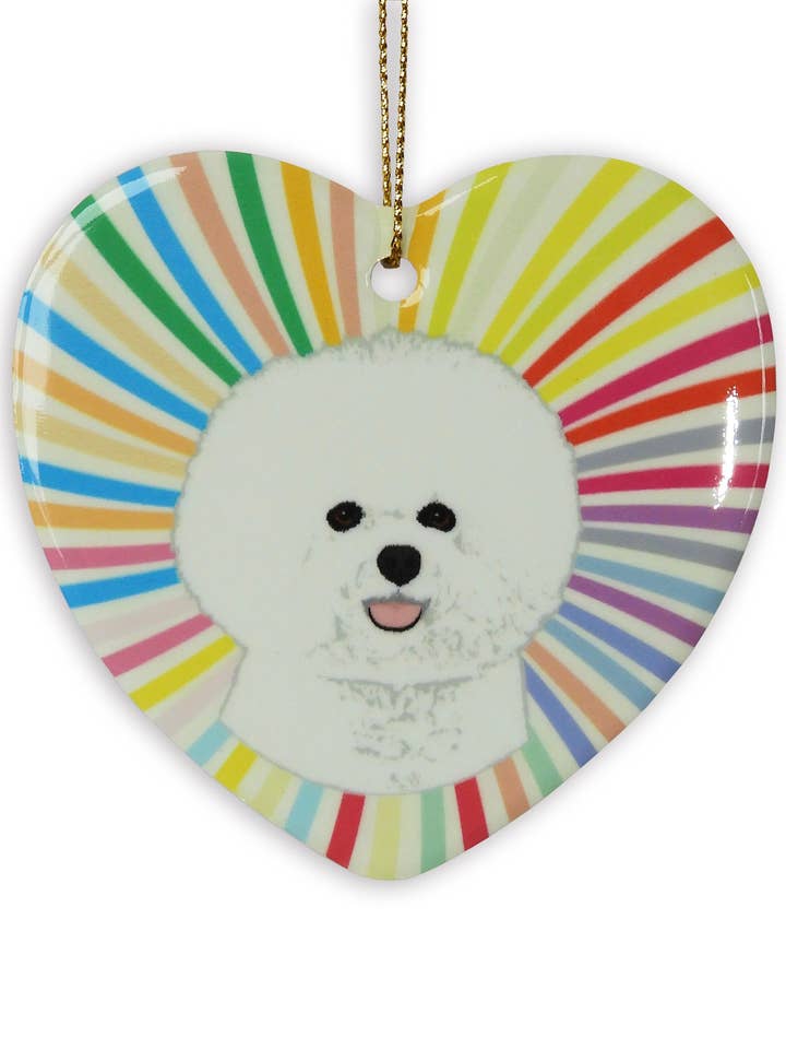 Ornamento a cuore in ceramica Bichon Frise per la vendita all'ingrosso da parte di Sabyloo