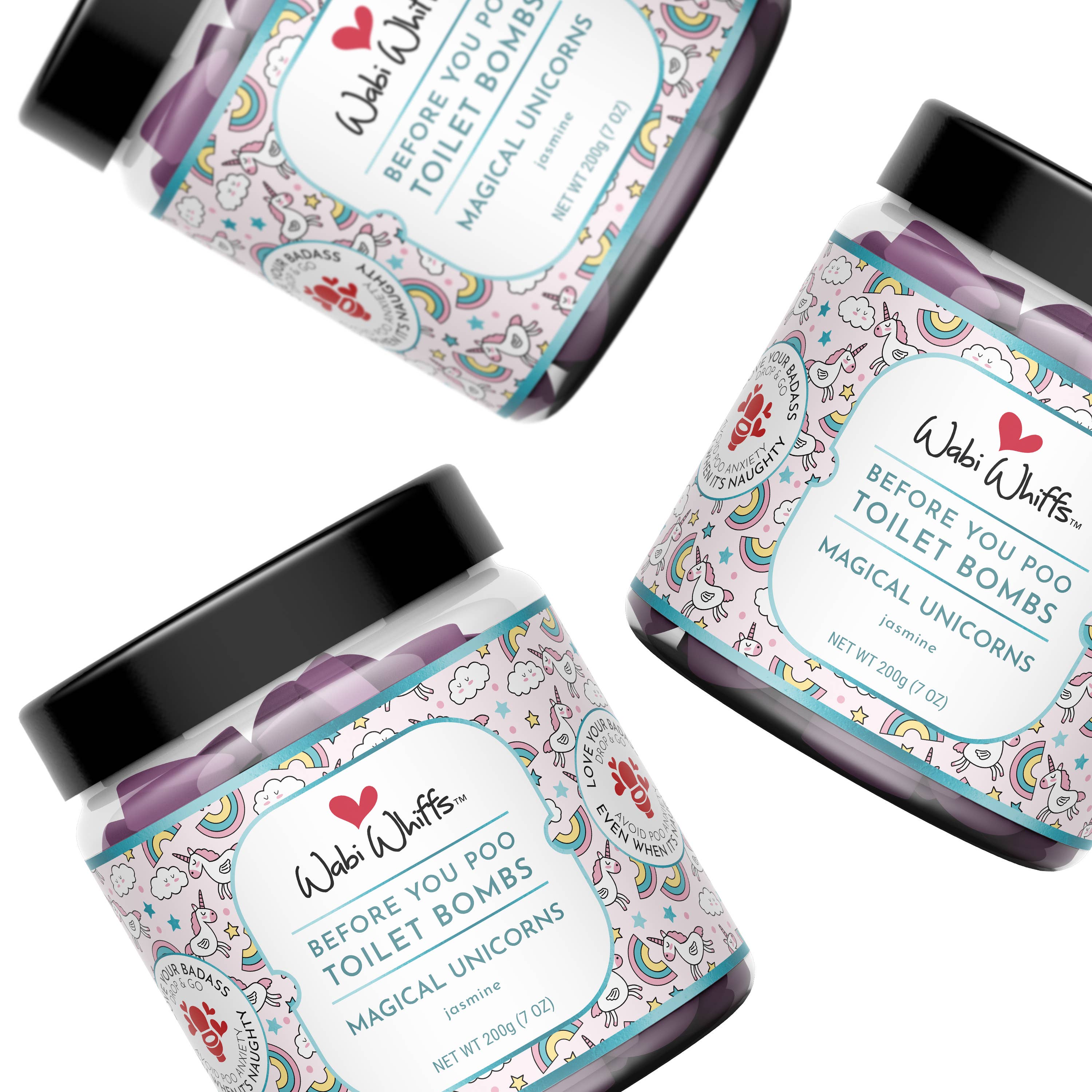 Wabi Whiffs – wholesale Toalettspray – TESTBURK: 200g Magiska Enhörningsbrusande Toalettbomber1