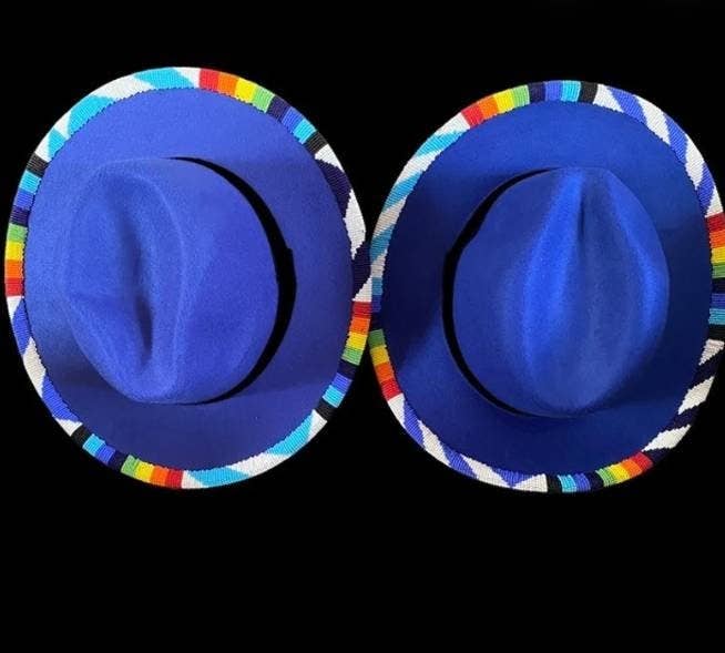 Delight merchants – Engroshandel Bucket hat - Dame – Mørkeblå håndlavet perlebesat masaai maasai Masai fedora hat / cowboyhat med gratis verdensomspændende levering1