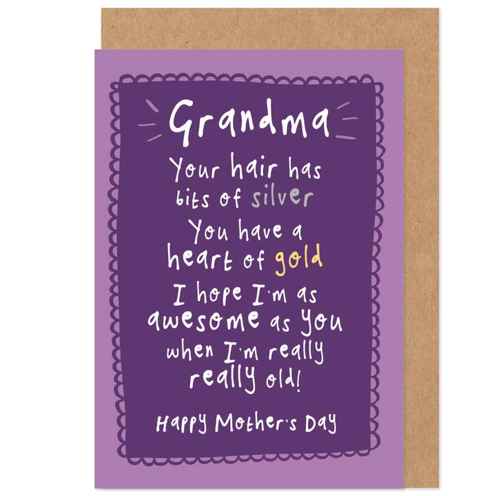 Bedstemor Mors Dags Kort - Hår af Sølv, Hjerte af Guld for engroshandel hos Bow & Bell