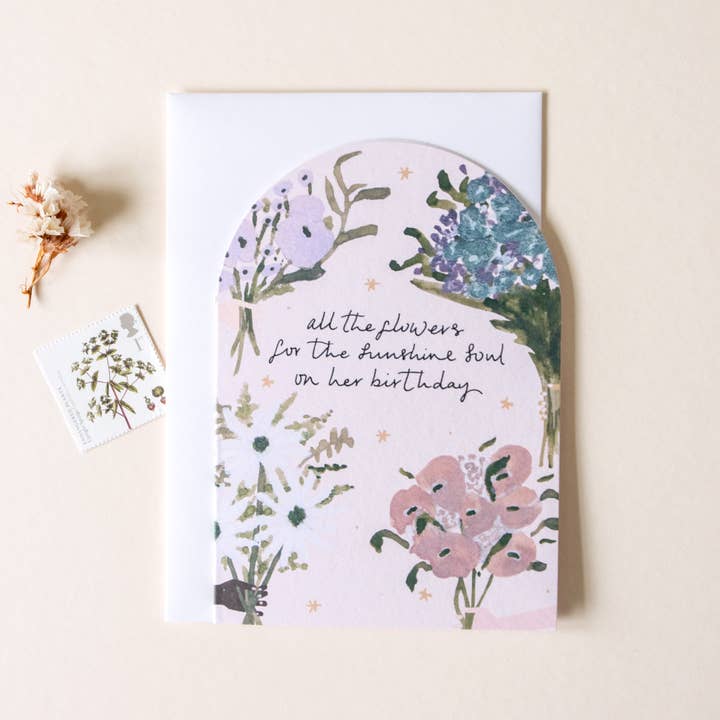 The Hidden Pearl Studio - Wholesale Birthday Card - 'Flowers For The Sunshine Soul' Birthday Card