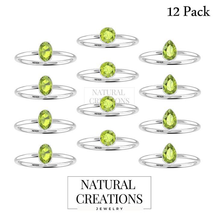 Nature Crafts - Venta al por mayor Anillos solitarios - Anillos apilables de peridoto natural para mujer en plata de ley