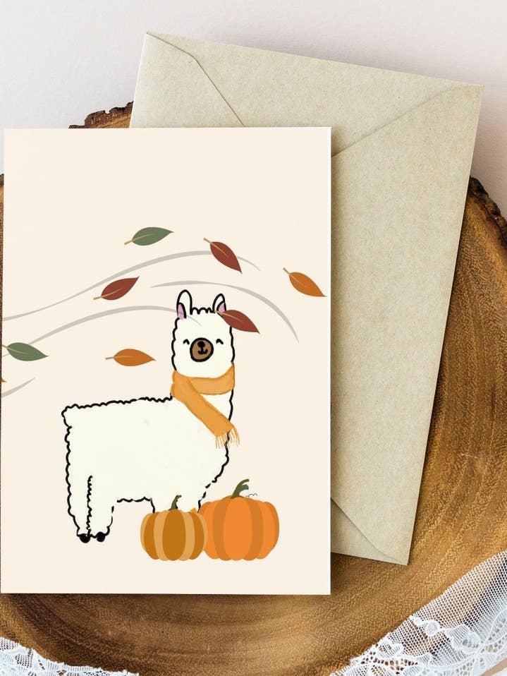 Fall Alpaca Card for wholesale by Akesonscreations