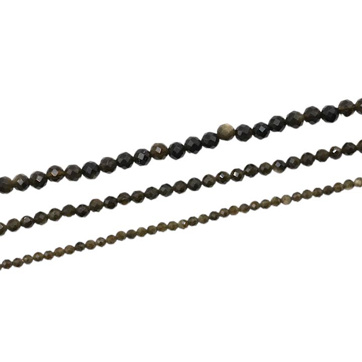 Fil Obsidienne doré en perle facetté pour la vente par Foliesbijoux