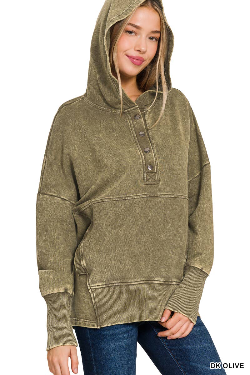 42POPS - Vente Sweat à capuche – femme - Sweat à capuche en molleton français délavé à l'acide avec poche kangourou.12