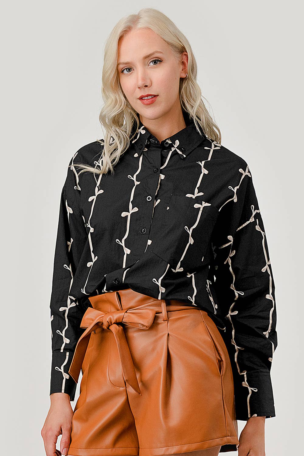 GeeGee x Lovelo - Wholesale Button Down Shirt - Women's - Ribbon Stripe Pattern Button-Up Shirt, OT5091817