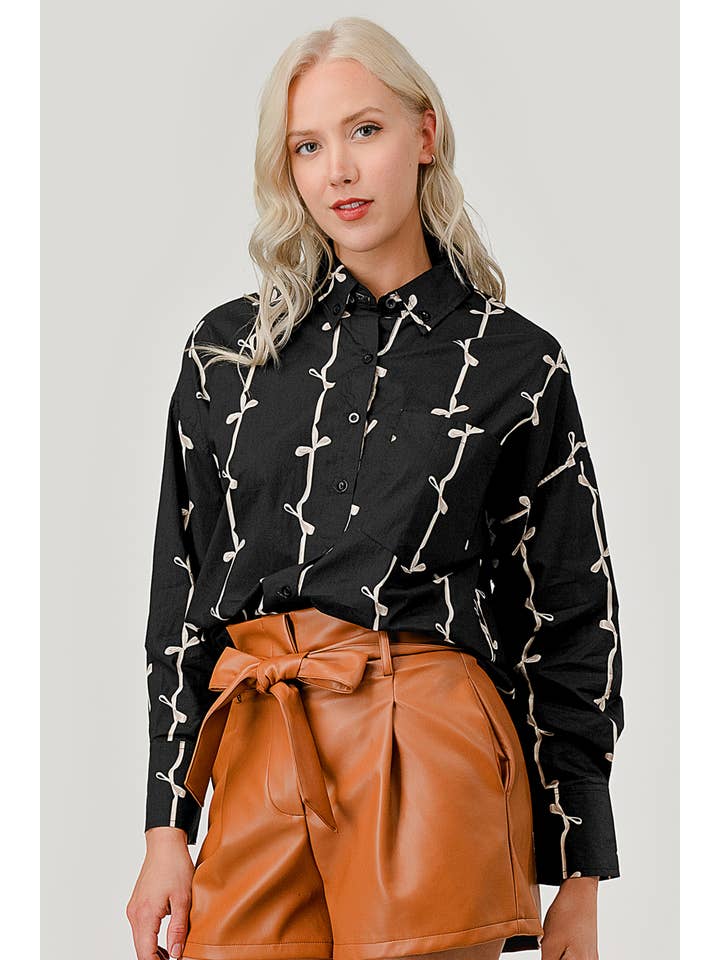 GeeGee x Lovelo - Wholesale Button Down Shirt - Women's - Ribbon Stripe Pattern Button-Up Shirt, OT5091817