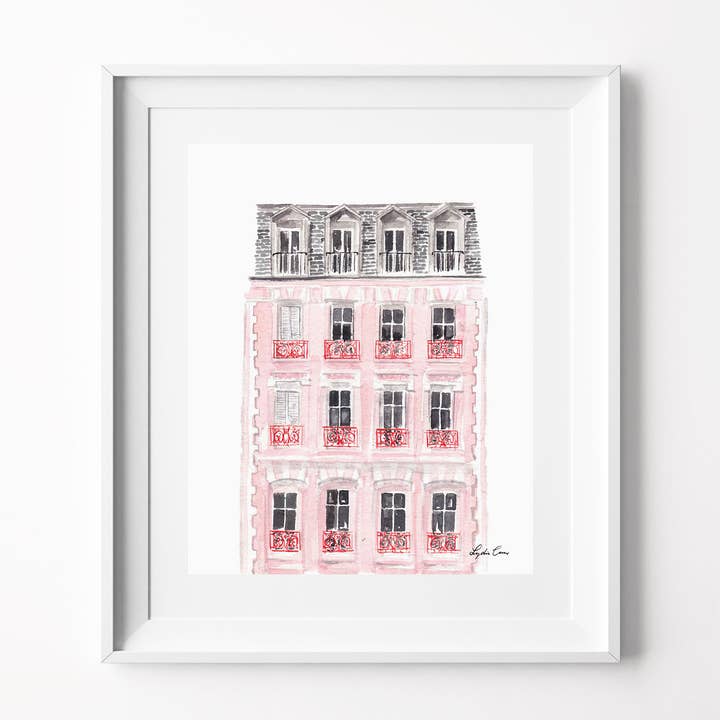 Pink Paris House - Impresión artística para venta al por mayor de The Illustrated Life