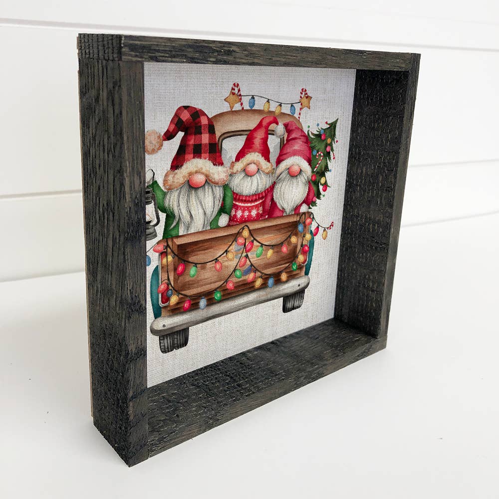 Hangout Home - Vente Enseigne murale - Gnomes dans un camion de Noël - Toile de Noël - Encadrée1