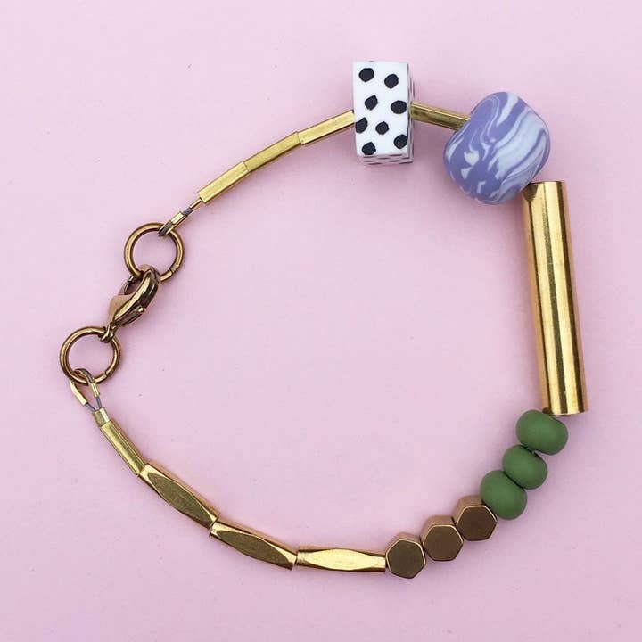 Marble and Brass Bracelet - Olive and Purple for wholesale by Loela