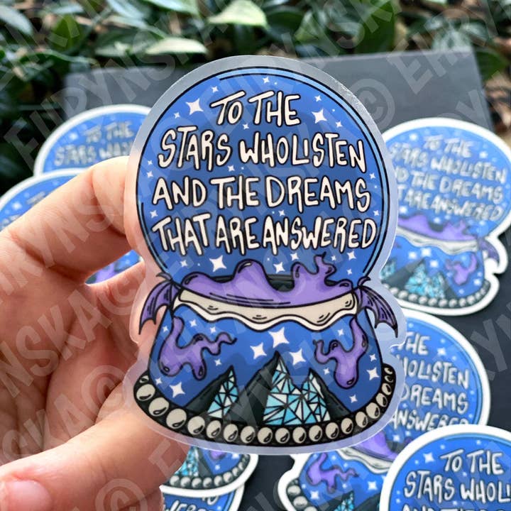 ACOTAR To The Stars Who Listen Snowglobe Clear Vinyl Sticker for wholesale by EhrynSka