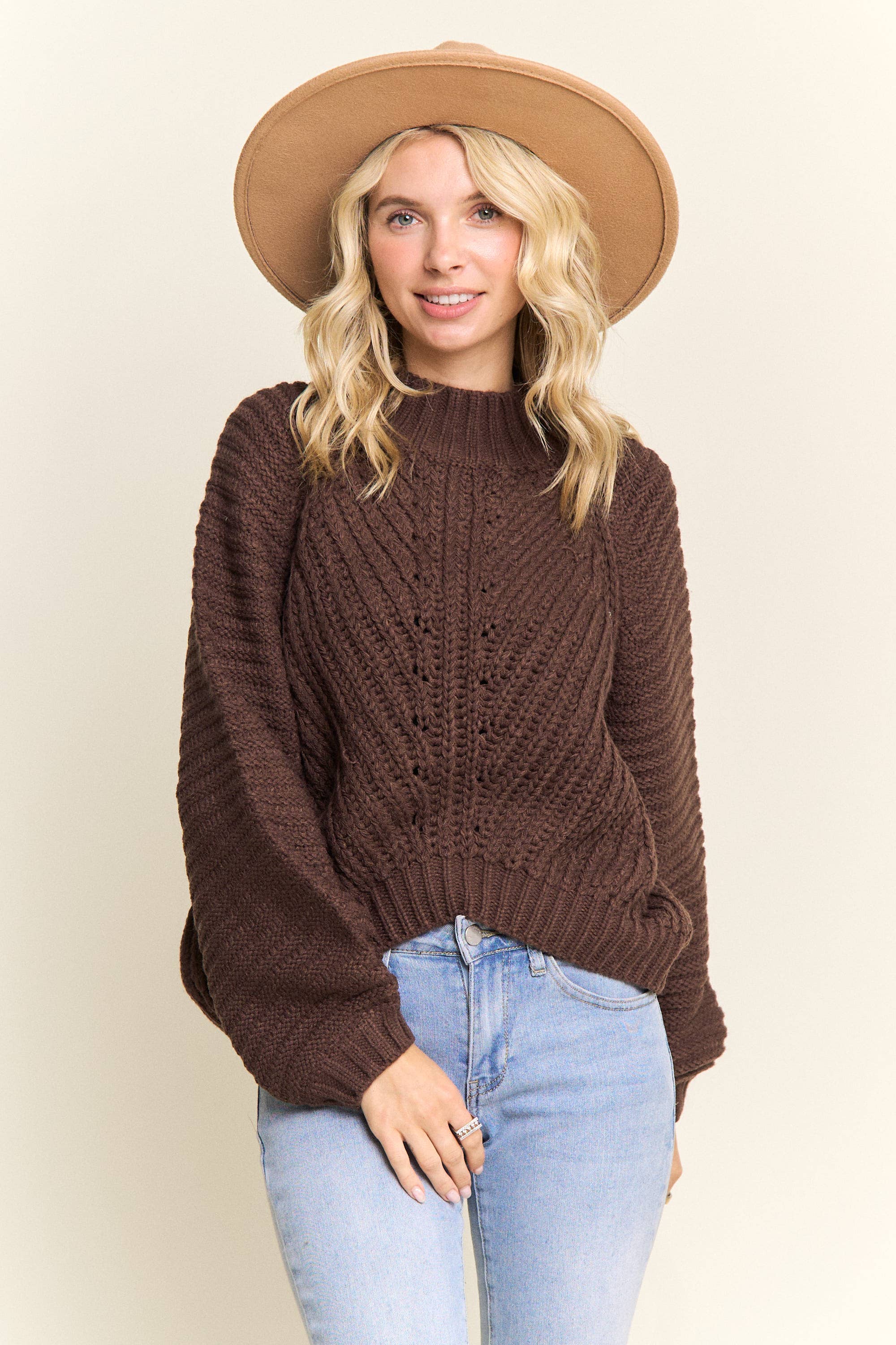Madelyn - Vente Pull en maille – femme - LESW4173-PULL À COL MONTANT EN MAILLE CÂBLÉE