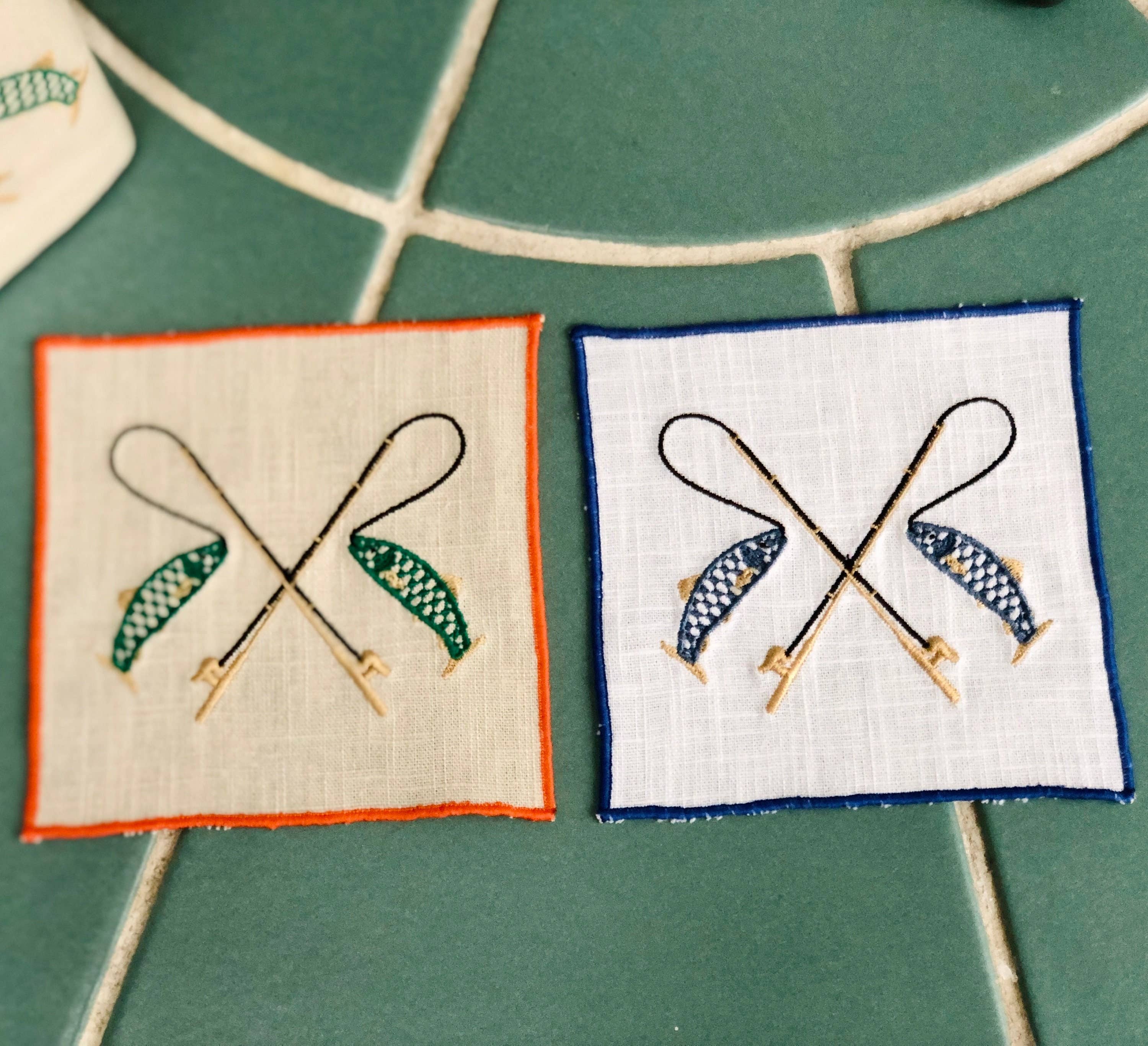 Belle Linen - Vendita all'ingrosso Tovaglioli da tavola in stoffa - Set di 4 o 6 tovaglioli cocktail in lino ricamati con tema pesca2