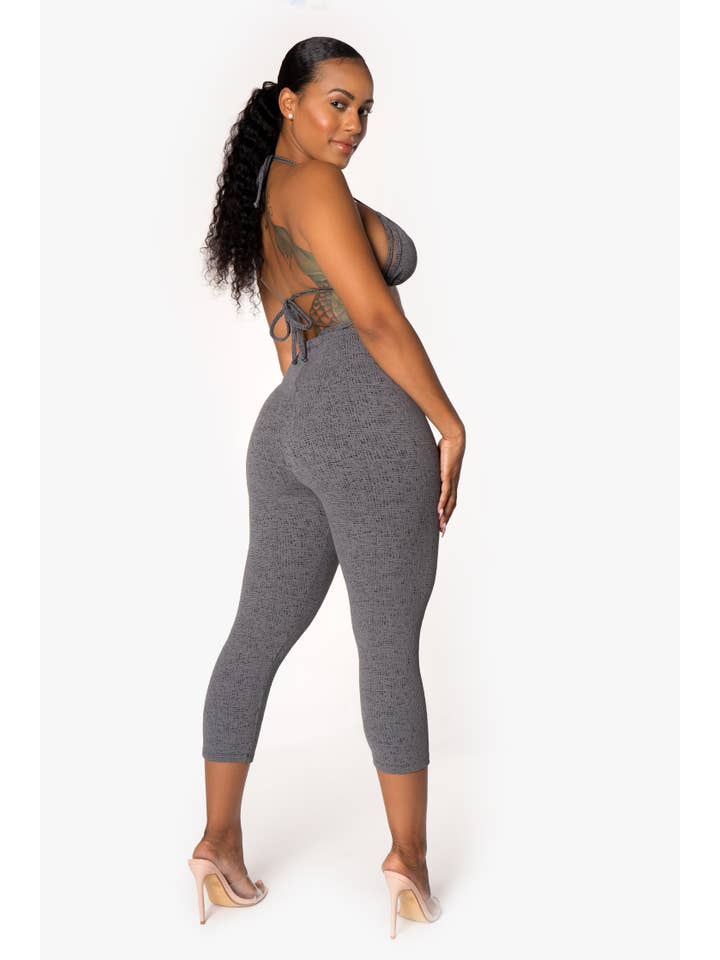 Playsuit Apparel - Wholesale Two Piece Swimsuit - Women's - Dark Gray Cut Out Triangle Bikini Top and Leggings Set