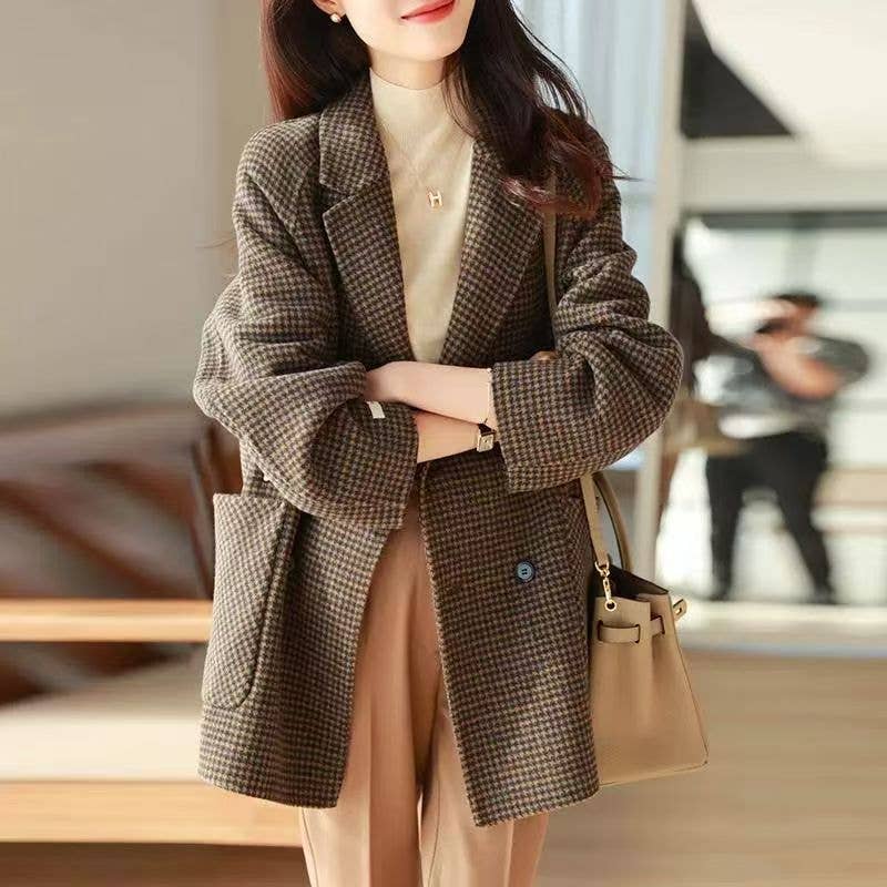 Brown 2025 Autumn Winter Korean Style Slimming Jacket for wholesale on Faire0