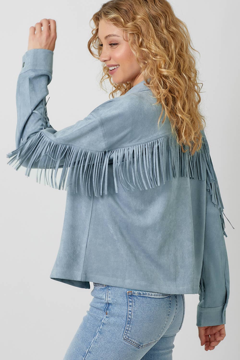 Mystree - Vendita all'ingrosso Giacca a camicia - Donna - 20609 Giacca Camicia in Suede con Dettaglio sul Retro a Frange52