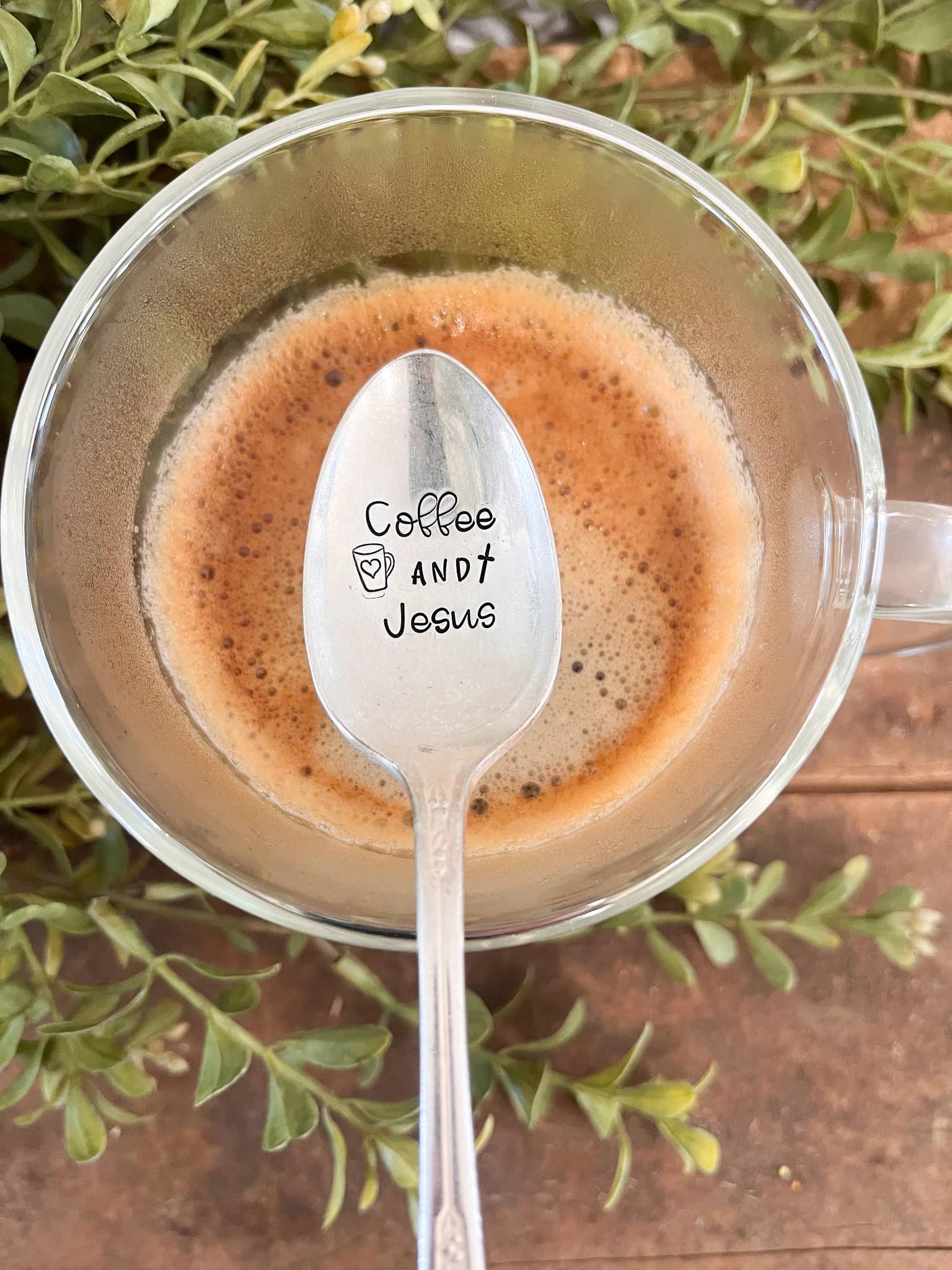 The Sassy Barn – Colher de mesa (talheres) por atacado – Colher Estampada Jesus & Café Vintage