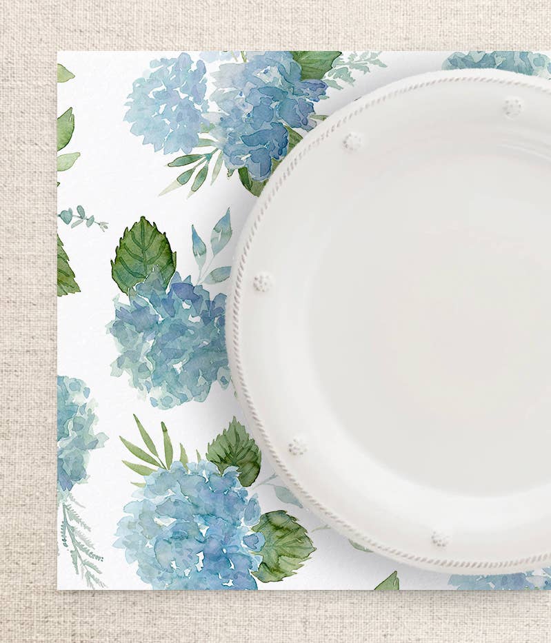 Ellen Davis Creative – Großhandel Einweg-Platzdeckchen – Tischsets aus Aquarellpapier mit Hortensien | 24er-Set3